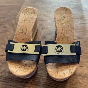 Michael Kors Black and Gold Logo Slides